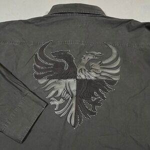 Pelle Pelle Shirt Mens 6XL Black Long Sleeve Button Up Eagle Crest Embellished